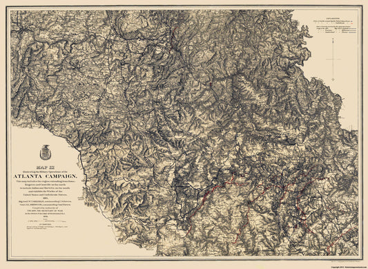 Historical Civil War Map - Atlanta Campaign III - Ruger 1864 - 23 x 31.52 - Vintage Wall Art