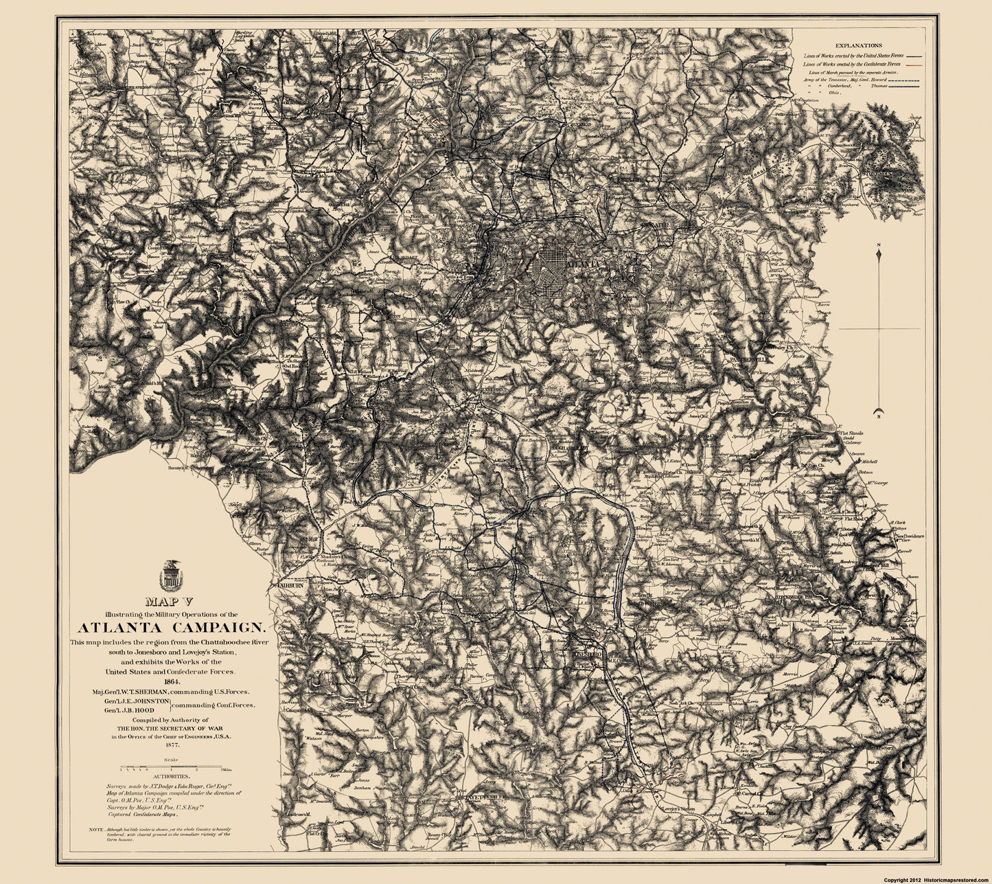 Historical Civil War Map - Atlanta Campaign V - Ruger 1864 - 23 x 25.82 - Vintage Wall Art