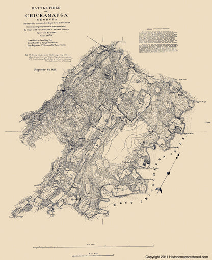 Historical Civil War Map - Chickamauga Georgia Battlefield - Thomas 1864 - 23 x 28.17 - Vintage Wall Art