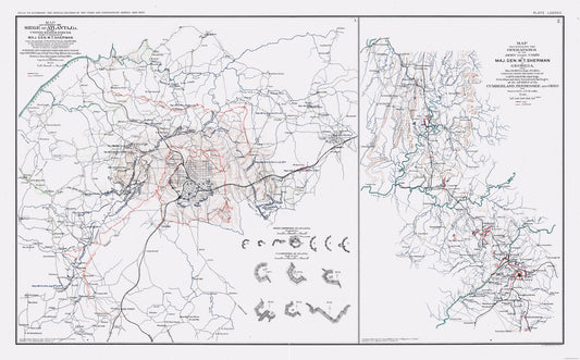 Historical Civil War Map - Atlanta Siege - Sherman 1894 - 37.03 x 23 - Vintage Wall Art