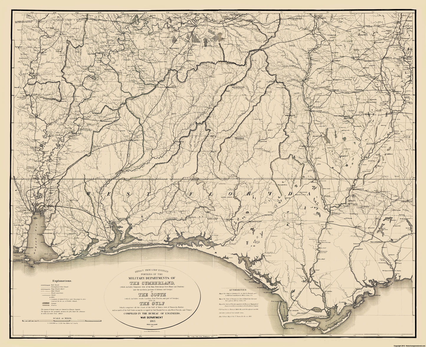 Historical Civil War Map - Cumberland Military Departments - Callahan 1863 - 23 x 28.19 - Vintage Wall Art