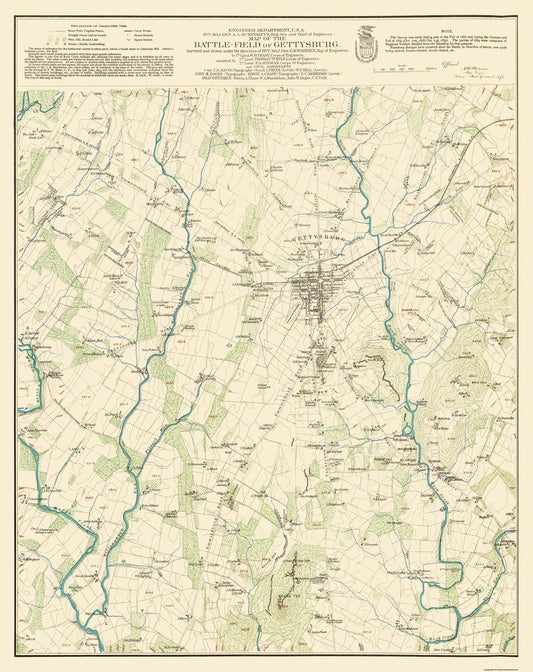 Historical Civil War Map - Gettysburg Pennsylvania Battlefield - Warren 1869 - 23 x 29 - Vintage Wall Art