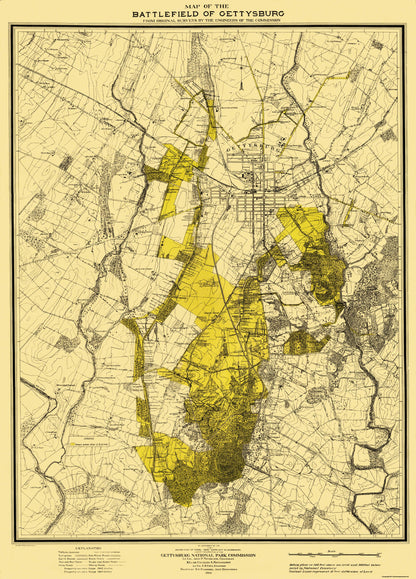 Historical Civil War Map - Gettysburg Pennsylvania Battlefield - Hammond 1914 - 23 x 32 - Vintage Wall Art