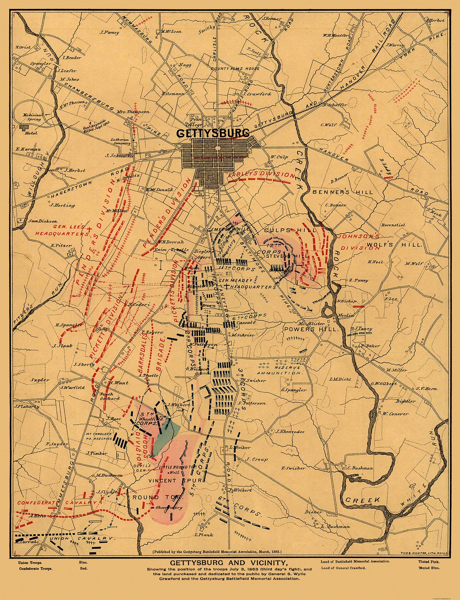 Vintage 1863 Gettysburg Battle Map Print - 24x36 Inches, Restored Historical Civil War Art