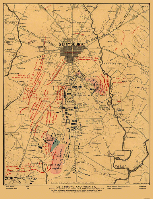 Historical Civil War Map - Gettysburg Pennsylvania Vicinity - Hunter 1863 - 23 x 30 - Vintage Wall Art