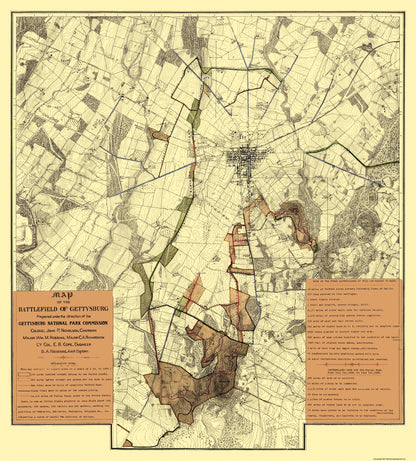 Historical Civil War Map - Gettysburg Battlefield- Hammond 1898 - 23 x 25.5 - Vintage Wall Art