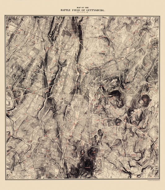 Historical Civil War Map - Gettysburg Battle Field - WoeltjeÂ 1863 - 23 x 26.35 - Vintage Wall Art