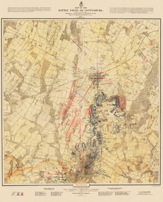 Historical Civil War Map - Gettysburg Battlefield Third Day - Warren 1876 - 23 x 28.46 - Vintage Wall Art