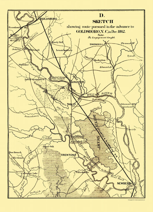 Historical Civil War Map - Goldsboro North Carolina - Bowen 1866 - 23 x 31.89 - Vintage Wall Art