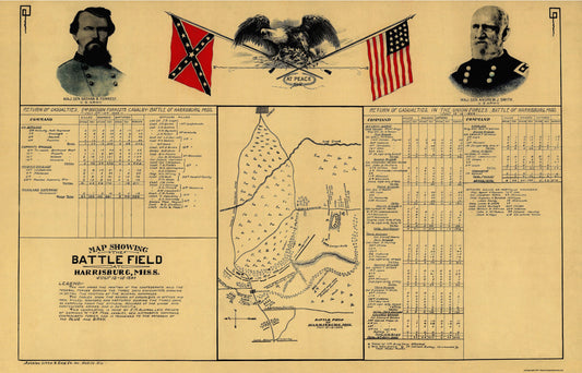 Historical Civil War Map - Harrisburg Mississippi Battle - Allman 1864 - 35.81 x 23 - Vintage Wall Art