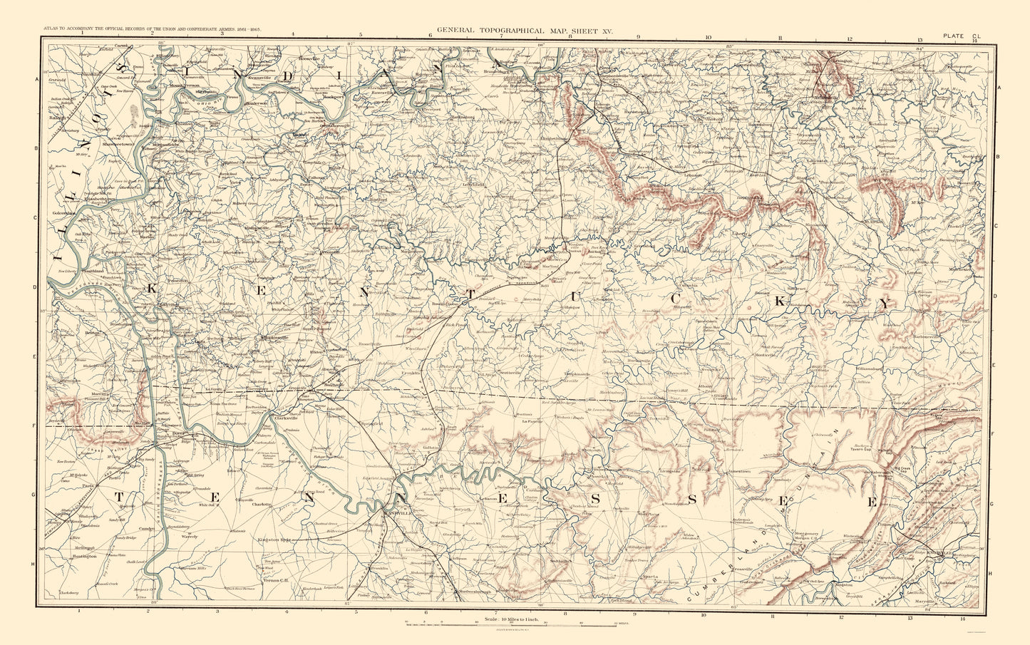 Historical Civil War Map - Illinois Indiana Kentucky Tennessee - Bien 1895 - 23 x 36.72 - Vintage Wall Art