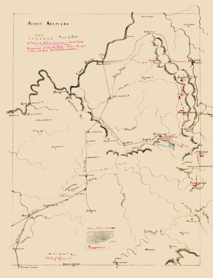 Historical Civil War Map - Kentucky 38th Brigade Gilberts Division - Blakeslee 1862 - 23 x 29.95 - Vintage Wall Art