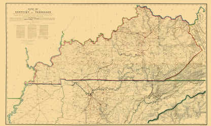 Historical Civil War Map - Kentucky Tennessee Military - Swann 1865 - 23 x 38.41 - Vintage Wall Art