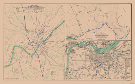 Historical Civil War Map - Munfordville Camp Nelson Louisville Kentucky Defenses - Lamont 1894 - 36.83 x 23 - Vintage Wall Art