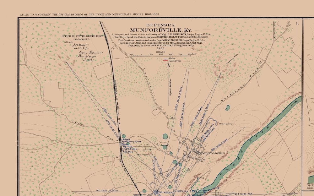 Historical Civil War Map - Munfordville Camp Nelson Louisville Kentucky Defenses - Lamont 1894 - 36.83 x 23 - Vintage Wall Art