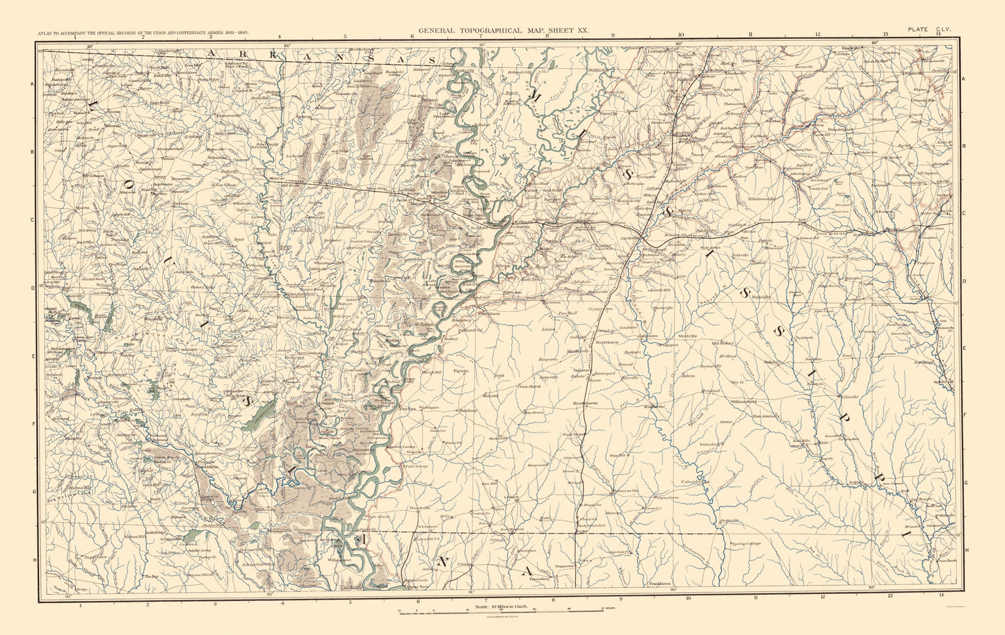 Historical Civil War Map - Arkansas Louisiana Mississippi - Bien 1895 - 23 x 36.37 - Vintage Wall Art