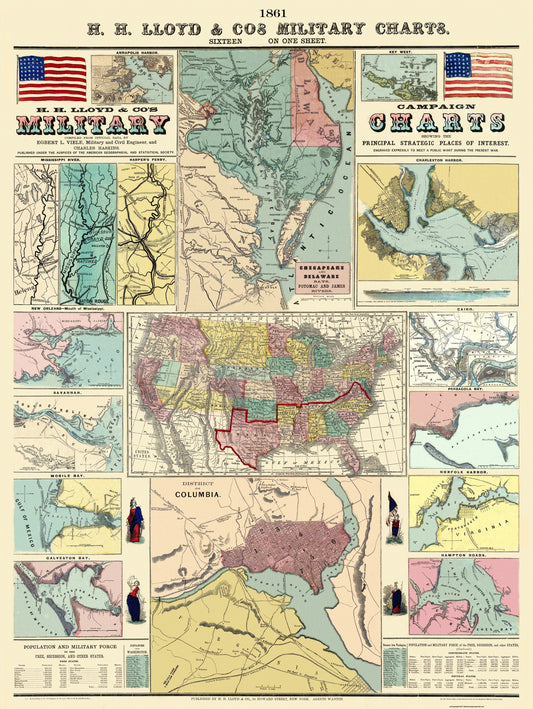 Historical Civil War Map - Campaign Military Charts Strategic Places - Lloyd 1861 - 23 x 30.63 - Vintage Wall Art