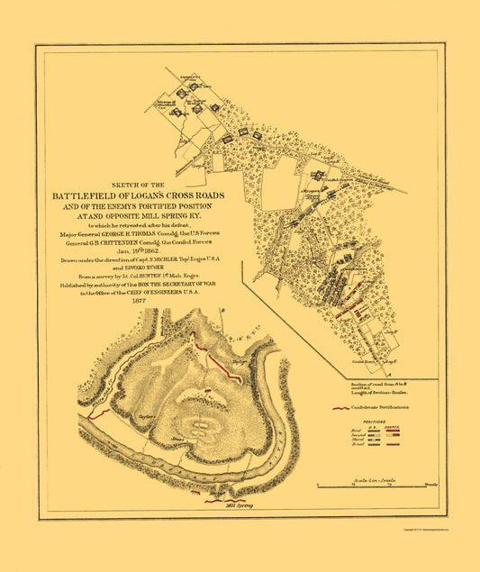 Historical Civil War Map - Logans Cross Roads Battlefield - Ruger 1877 - 23 x 27.42 - Vintage Wall Art