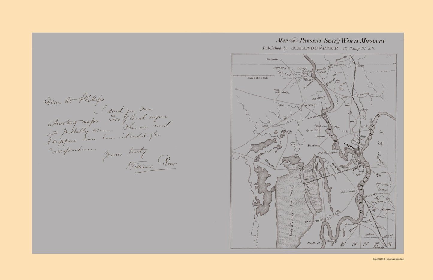 Historical Civil War Map - Missouri Theatre- Manouvrier 1862 - 23 x 35.58 - Vintage Wall Art