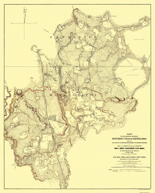 Historical Civil War Map - Monterey Tennessee Corinth Mississippi - Bien 1862 - 23 x 28.56 - Vintage Wall Art