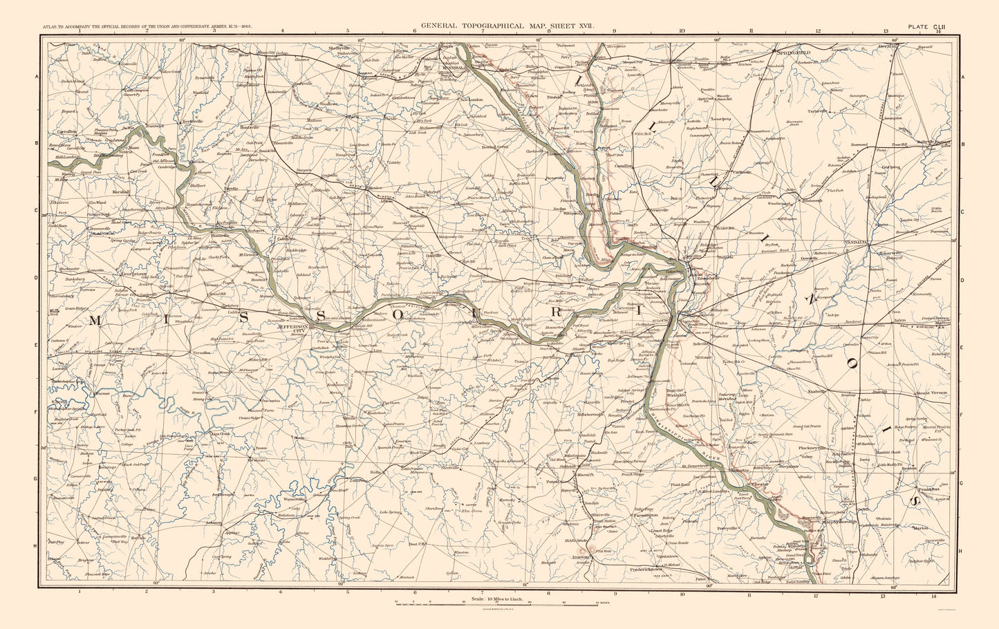 Historical Civil War Map - Missouri Illinois - Bien 1895 - 23 x 36.51 - Vintage Wall Art