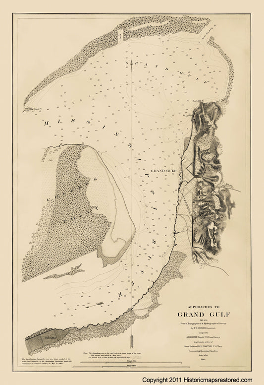 Historical Civil War Map - Grand Gulf Mississippi Approaches - Bache 1864 - 23 x 33.49 - Vintage Wall Art