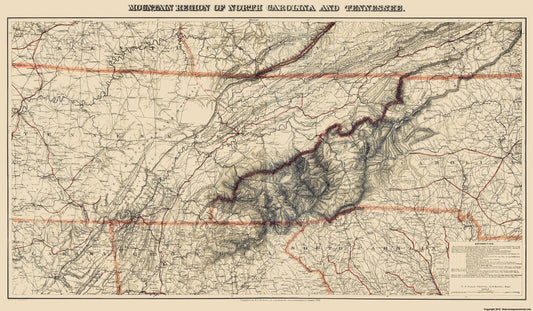 Historical Civil War Map - North Carolina Tennessee Mountain Region - Bache 1865 - 23 x 39.36 - Vintage Wall Art