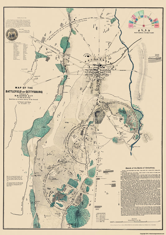 Historical Civil War Map - Gettysburg Pennsylvania Battlefield - Lloyd 1864 - 23 x 32.43 - Vintage Wall Art