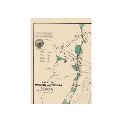 Historical Civil War Map - Gettysburg Pennsylvania Battlefield - Lloyd 1864 - 23 x 32.43 - Vintage Wall Art