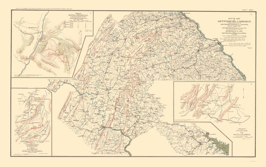 Historical Civil War Map - Route Battle Scout Sketches  - Hotchkiss 1895 - 23 x 36.66 - Vintage Wall Art