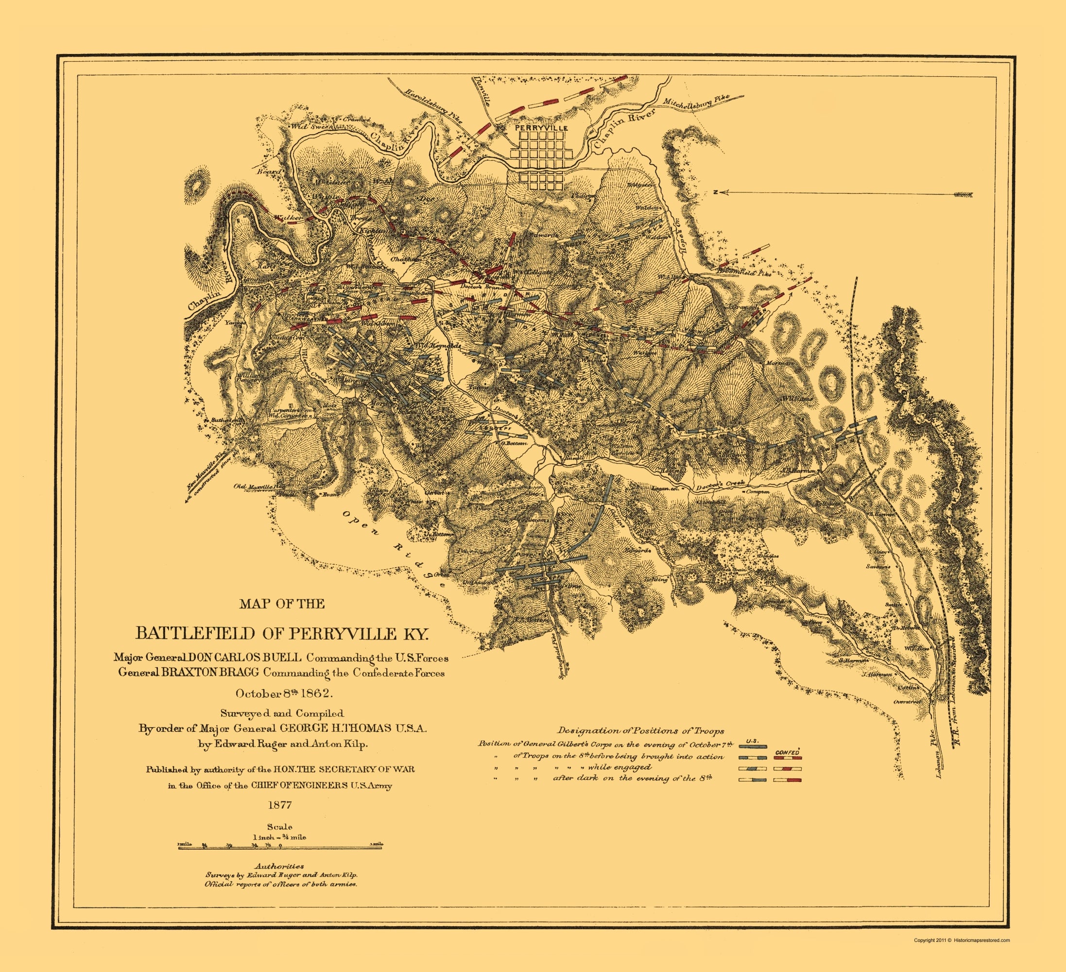 Historical Civil War Map - Perryville Kentucky Battlefield - Ruger 187 ...