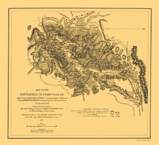 Historical Civil War Map - Perryville Kentucky Battlefield - Ruger 1877 - 23 x 25.23 - Vintage Wall Art