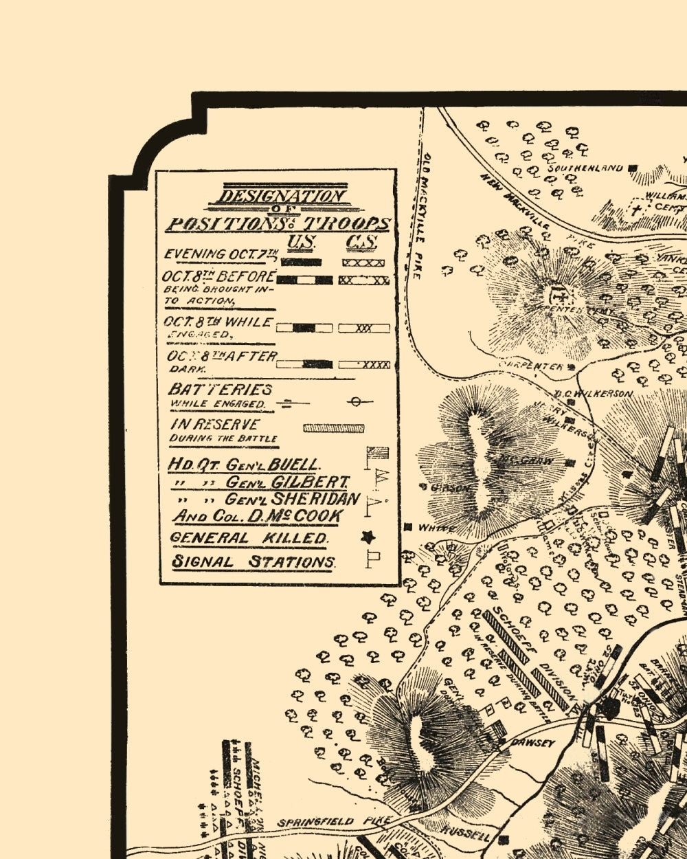 Historical Civil War Map - Perryville Kentucky Battlefield - Work 1882 - 23 x 28.76 - Vintage Wall Art