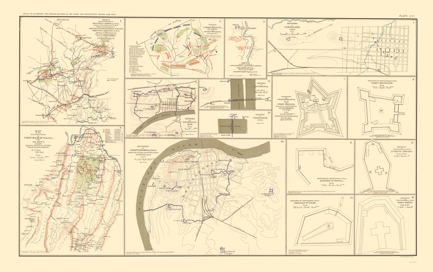 Historical Civil War Map - Positions Defenses Battlefields - Bien 1895 - 23 x 36.55 - Vintage Wall Art