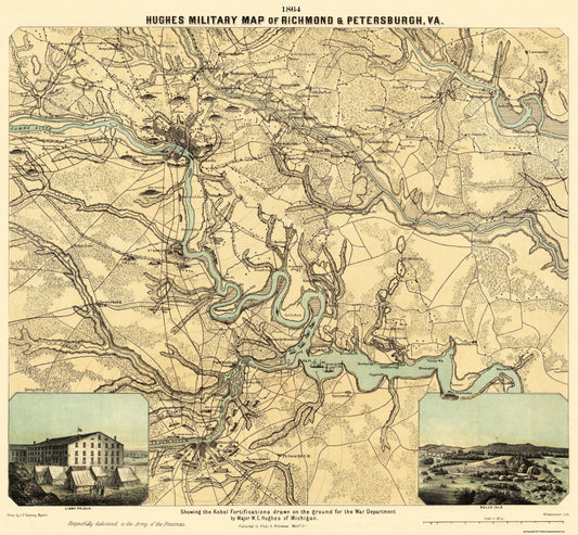 Historical Civil War Map - Richmond Petersburgh Virginia - Philip 1864 - 24.88 x 23 - Vintage Wall Art