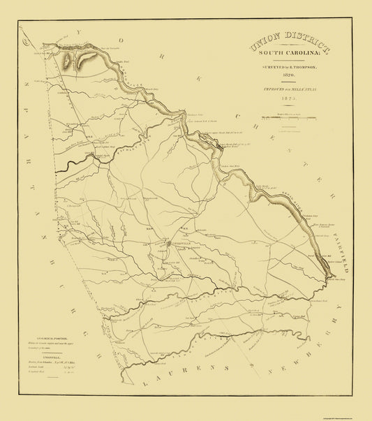 Historic County Map - South Carolina Union District - Thompson 1825 - 23 x 26 - Vintage Wall Art