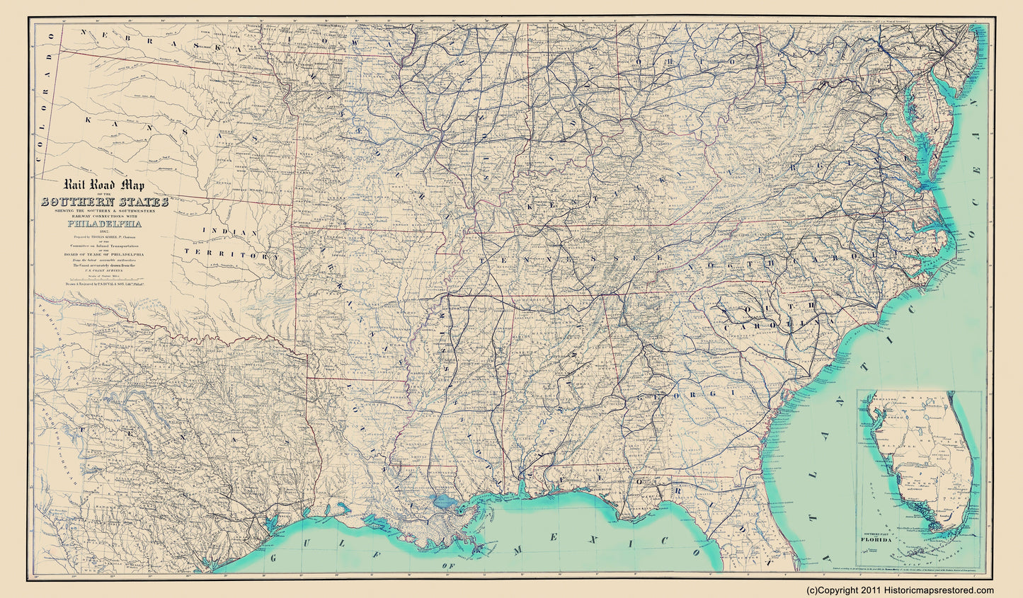 Historical Civil War Map - Southern States Railroad Connections - Kimber 1862 - 23 x 39.32 - Vintage Wall Art