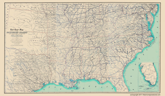 Historical Civil War Map - Southern States Railroad Connections - Kimber 1862 - 23 x 39.32 - Vintage Wall Art