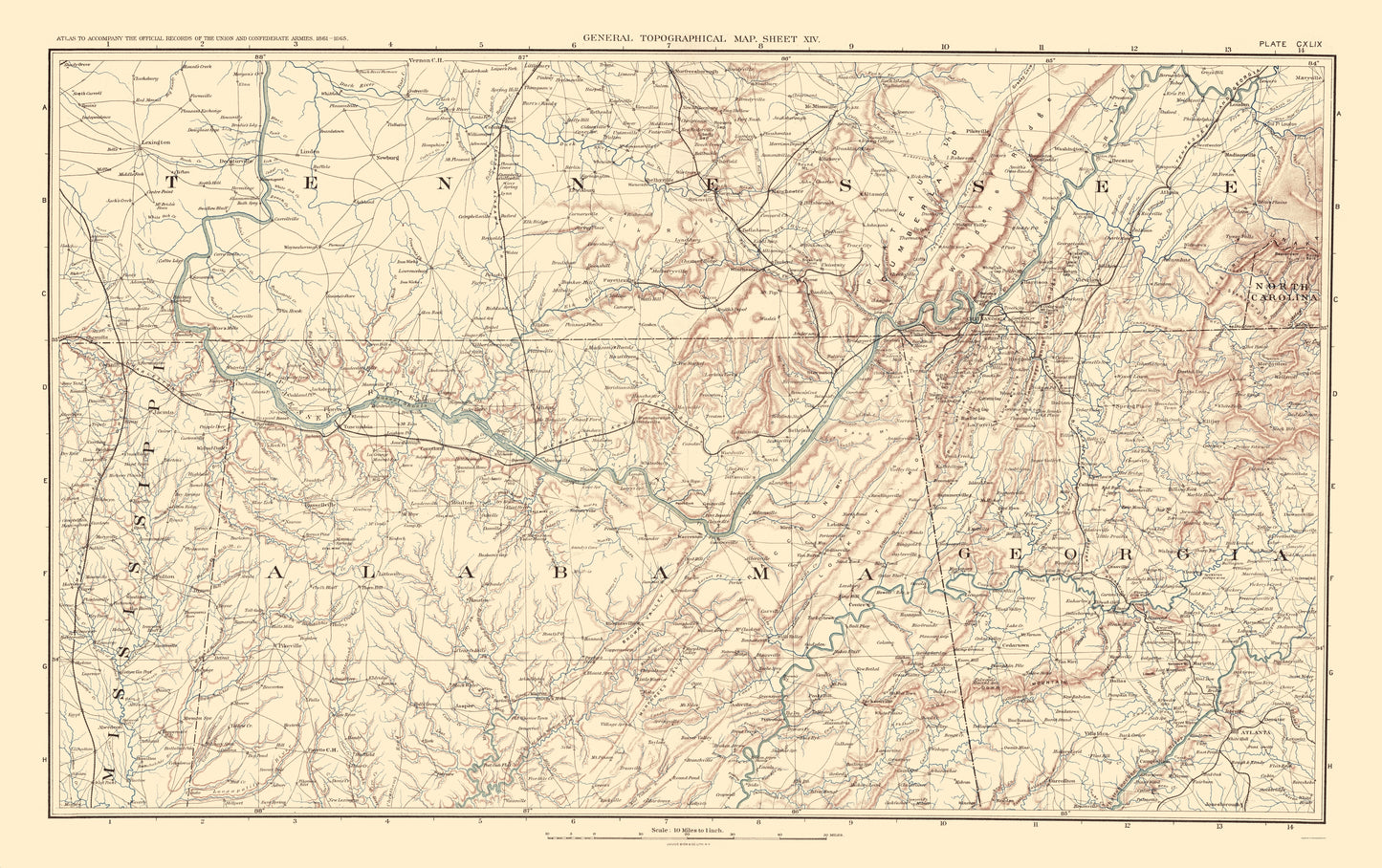 Historical Civil War Map - United States Southeastern -Bien 1895 - 23 x 36.59 - Vintage Wall Art