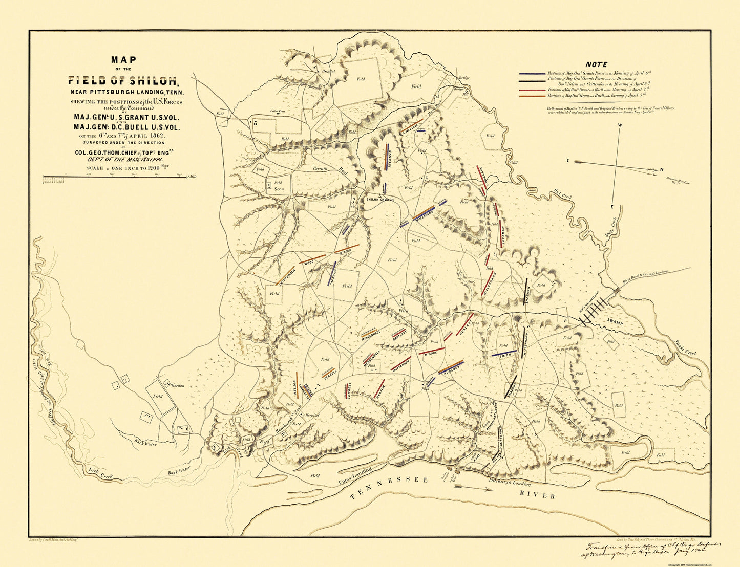 Historical Civil War Map - Shiloh Field Tennessee  - Matz 1862 - 30 x 23 - Vintage Wall Art