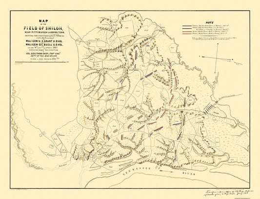 Historical Civil War Map - Shiloh Field Tennessee  - Matz 1862 - 30 x 23 - Vintage Wall Art