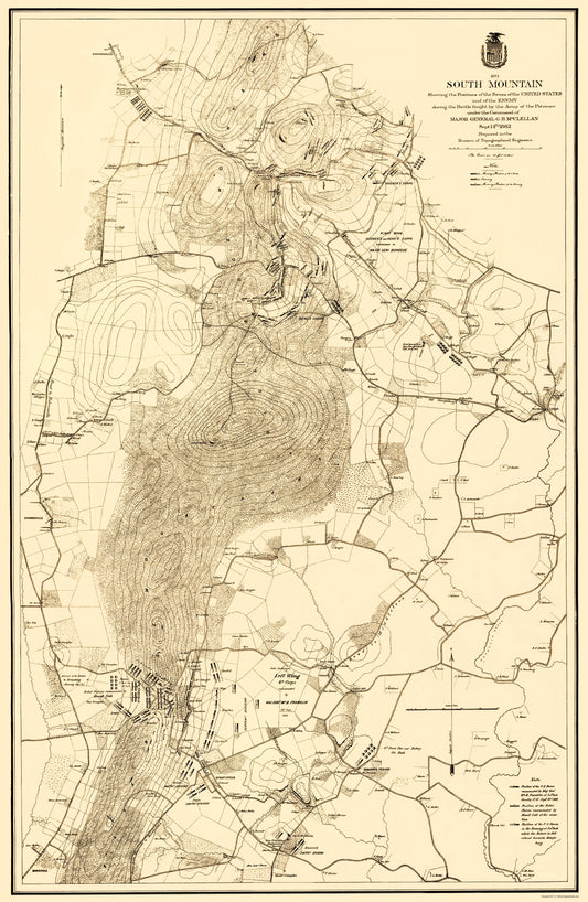 Historical Civil War Map - South Mountain Battle - US Army Corps 1872 - 23 x 35.30 - Vintage Wall Art