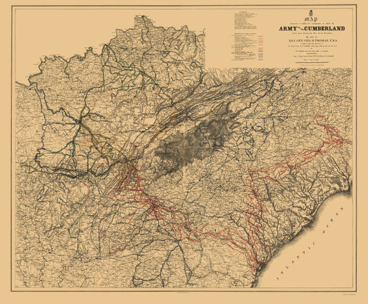 Historical Civil War Map - United States Southern Campaigns - Ruger 1865 - 23 x 27.86 - Vintage Wall Art