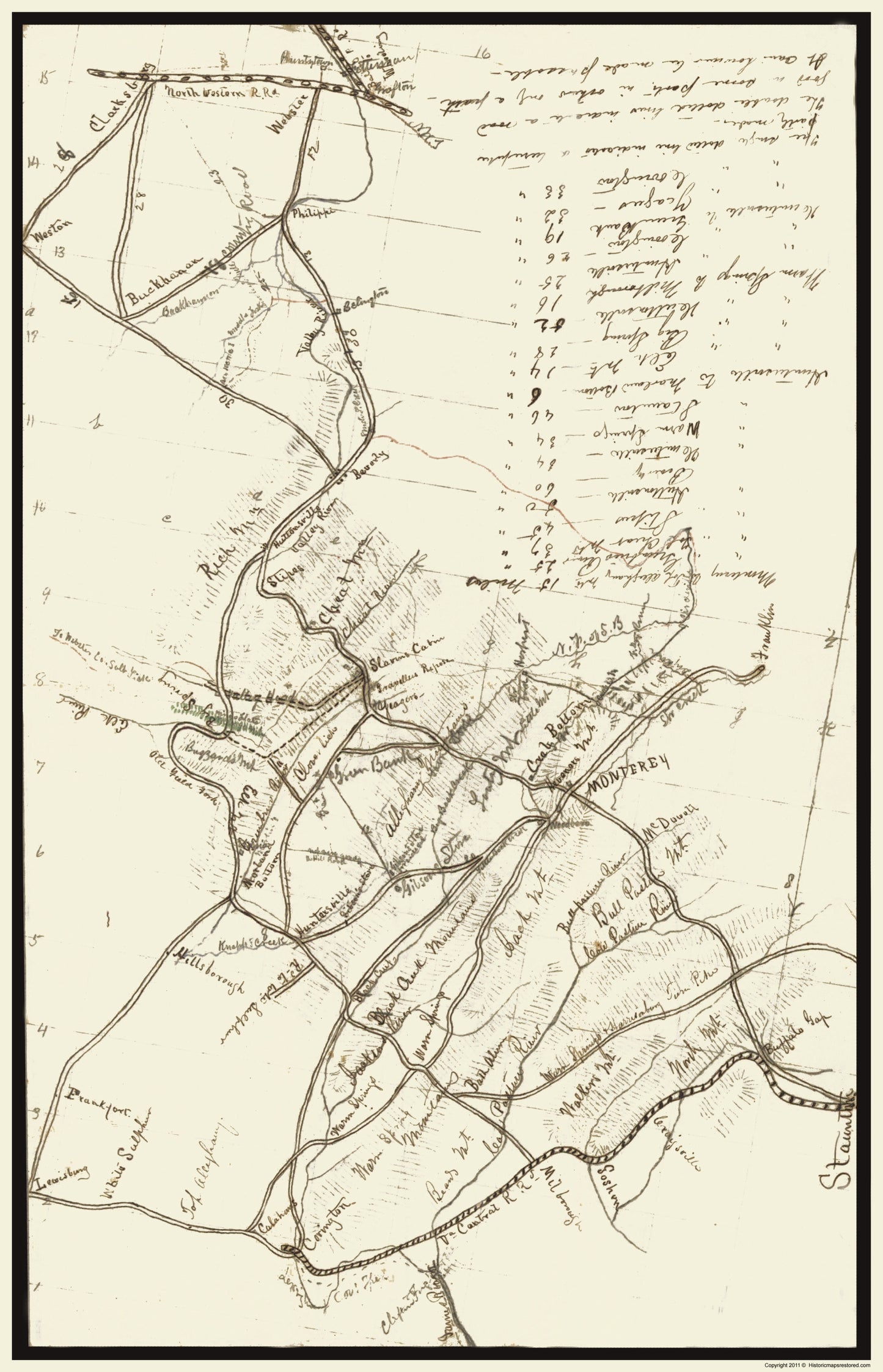 Historical Civil War Map - Staunton Clarksburg Virginia - 1861 - 23 x 35.76 - Vintage Wall Art