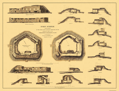 Historical Civil War Map - Fort Sumter Capture - Bien 1865 - 30.19 x 23 - Vintage Wall Art