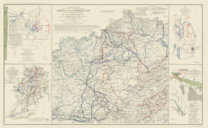 Historical Civil War Map - Cumberland Army Campaigns - Ruger 1895 - 23 x 37.42 - Vintage Wall Art