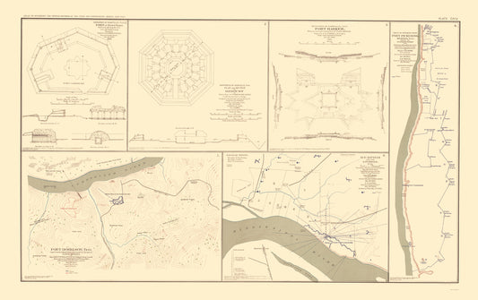 Historical Civil War Map - Nashville Memphis Tennessee Defenses Forts - Bien 1895 - 23 x 36.62 - Vintage Wall Art