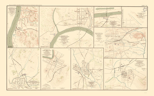 Historical Civil War Map - Tennessee Alabama Georgia Cities - Bien 1895 - 23 x 36.66 - Vintage Wall Art