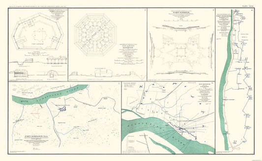 Historical Civil War Map - Tennessee Major Fort Plans - Lamont 1894 - 37.22 x 23 - Vintage Wall Art