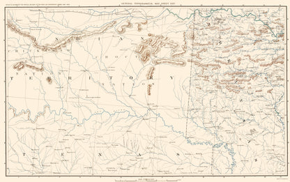 Topographical Map - Texas Arkansas Indian Territory Sheet - Bien 1891 - 23 x 36.67 - Vintage Wall Art